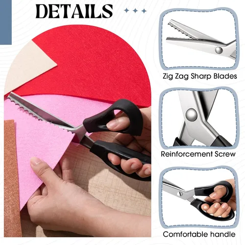 Vista 4 de Tijeras de pintar de 3 tamaños para manualidades y corte de papel, tijeras festoneadas de 0.118 in, 0.197 in, 0.276 in, tijeras de zig zag de 9.3