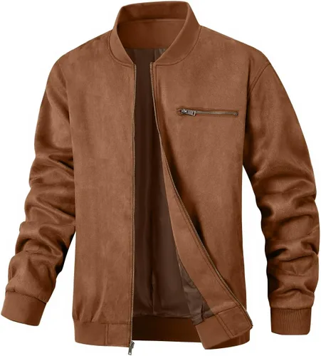 Vista 13 de Chaqueta bomber de gamuza para hombre, casual, ligera, vintage, abrigo universitario