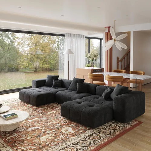 Vista 6 de JACH - Sofá modular en forma de U de 144.1 pulgadas, sofá seccional de asiento profundo de estilo moderno de mediados de siglo, sofás de 3 plazas