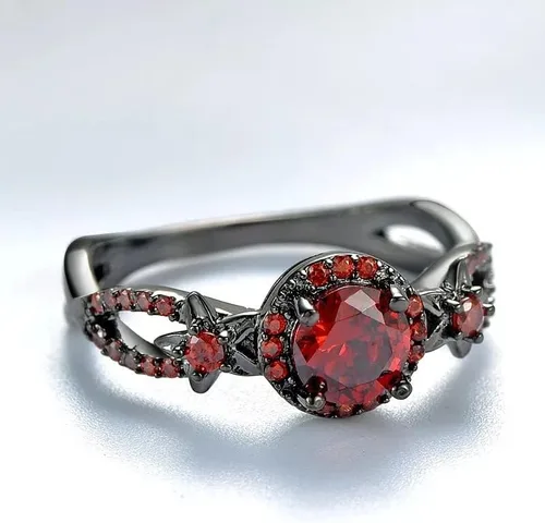 Vista 3 de Anillos negros góticos púrpura rojo cristal circón diamante boda anillo de compromiso tamaño 5-10