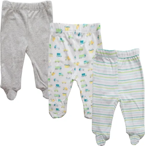 Vista 9 de Spasilk Paquete de 3 pantalones de algodón de poner con pies para bebés niños Selva verde