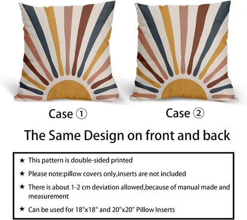Vista 5 de Kawani - Juego de 2 fundas de almohada decorativas Boho Sunrise, diseño abstracto con rayas coloridas estilo bohemio, fundas de almohada modernas