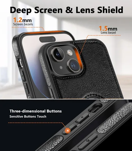 Vista 4 de WTCASE Funda magnética de cuero para iPhone 15, soporte invisible integrado [Compatible con Magsafe] Funda protectora delgada con soporte plegable