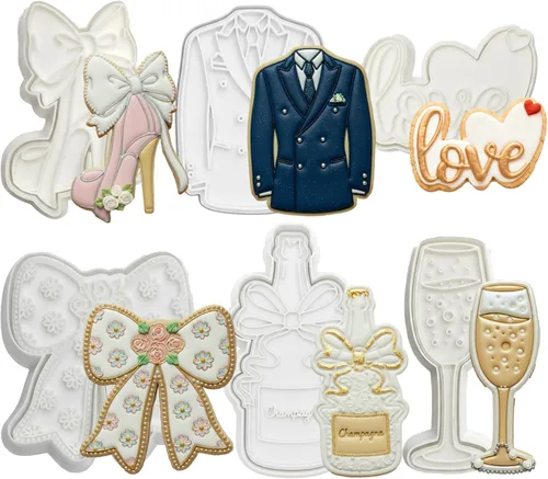 Vista 29 de Juego de 11 cortadores de galletas de amor con sello 3D de ácido poliláctico (PLA) para cocina, pastel, vestido de boda, formas de anillo de amor