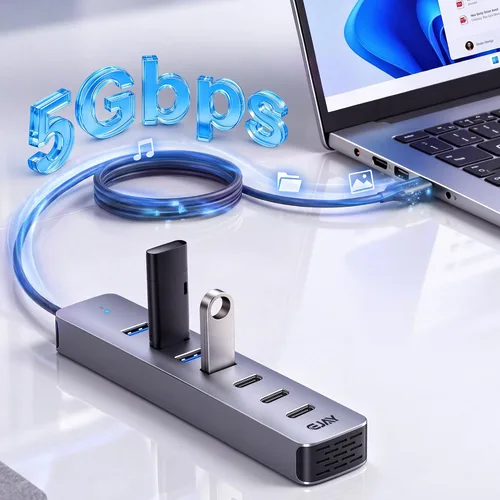 Vista 5 de Hub USB3.0 de 7 puertos, 4 USB-A y 3 USB-C multipuerto USB Splitter