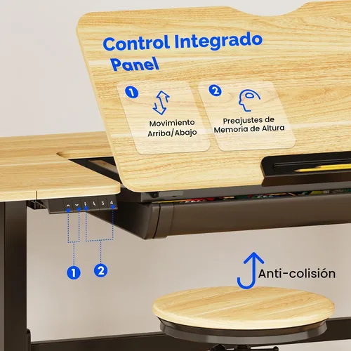 Vista 9 de FLEXISPOT Mesa de dibujo eléctrica de altura ajustable de 47.2 x 23.6 pulgadas, escritorio de dibujo de pie con parte superior extensible, estación