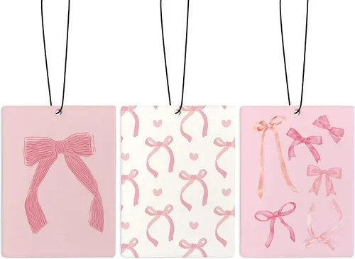 Vista 24 de Ambientador de coche Cute Coquette con lazo rosa, ambientador de bola de discoteca Preppy Y2K con tarjeta de acetato de cereza, ambientador colgante