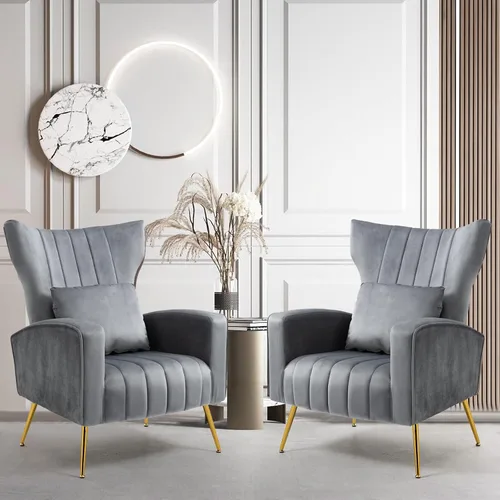 Vista 8 de ZJhome Sillas Modernas para Sala de Estar de Terciopelo Silla de Acento Sillón con Almohada Lumbar, Sillas de Dormitorio de Respaldo Alto Silla