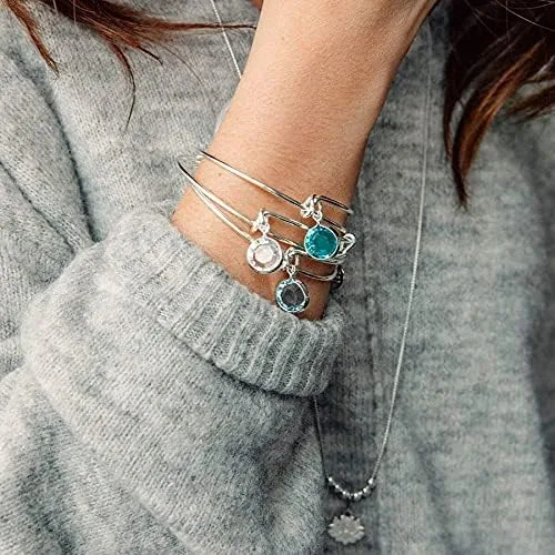 Vista 3 de Alex and ANI Brazalete extensible con piedras natales para mujer, dije de cristal de amatista del mes de febrero, acabado dorado brillante, 2 a 3.5