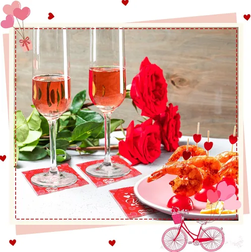 Vista 2 de Servilletas de papel desechables para el día de San Valentín, 200 unidades, 2 capas, para almuerzo, cena, decoración del día de San Valentín
