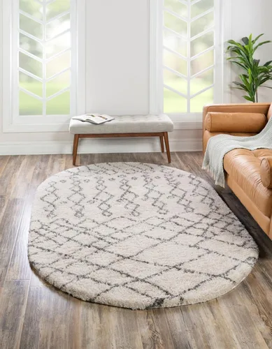 Vista 26 de Unique Loom Rabat Shag Collection - Alfombra geométrica (2 pies x 4 pies 1 pulgada, marfil puro/gris)