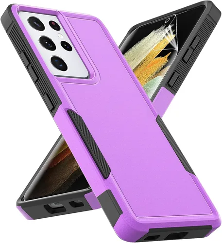 Vista 13 de Funda para Samsung Galaxy S21 Ultra: funda protectora de doble capa resistente para teléfono celular, a prueba de golpes, con protector de pantalla