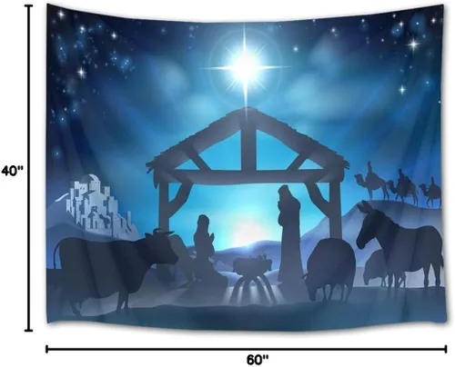 Vista 6 de HVEST Tapiz de cielo estrellado de Jesús, tapiz de belén, Jesucristo, nacido en el pesebre, para colgar en la pared, creyentes cristianos, hombres