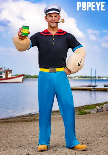 Vista 2 de Disfraz de Halloween de Popeye the Sailor para hombre con sombrero y pipa Auténtico disfraz de personaje de dibujos animados para adultos