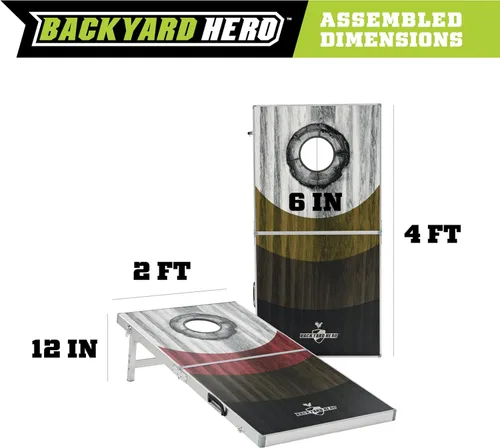 Vista 2 de Backyard Hero Juego de Cornhole de 4 x 2 pies con tablas resistentes al agua y marco de aluminio, 8 bolsas de frijoles ACA y diseño plegable