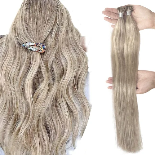 Vista 24 de Extensiones de cabello humano microlink de 16 pulgadas, extensiones de cabello natural suave de microcuentas, color #1 negro azabache, 100% cabello