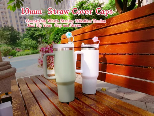 Vista 3 de Tapa de silicona para popote compatible con Stanley Cup 30, 40 onzas, a prueba de polvo, reutilizable, para vasos y botellas de agua