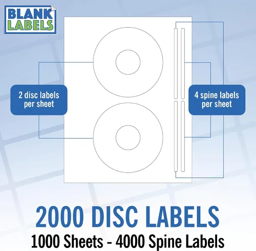 Vista 18 de Etiqueta imprimible para CD/DVD Compatible con discos estándar Cantidad de 20 discos, 40 lomo 10 hojas en total Blanco mate permanente