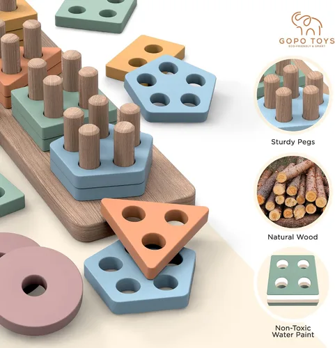 Vista 6 de GOPO TOYS Juguetes Montessori para niños mayores de 18 meses – Juguetes de clasificación y apilamiento de madera y juguete de actividad de cuerda