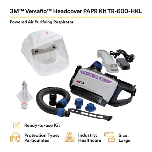 Vista 2 de 3M Sistema respirador PAPR, cuidado de la salud, cubierta grande para la cabeza, aprobado por NIOSH