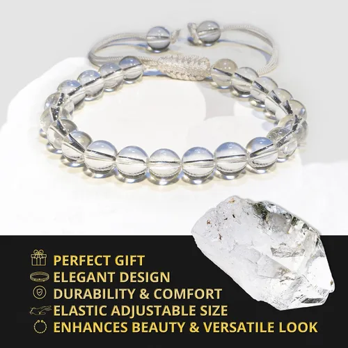 Vista 122 de Adjustable Crystal Bracelet – Gemstone Bead Bracelet with Adjustable Macrame String – Chic Gemstone Bracelet for Men and Women – 8mm Round Healing