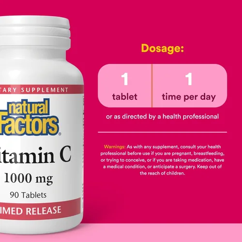 Vista 3 de Natural Factors - Vitamina C 1000mg liberación temporal, potente protección antioxidante, 90 tabletas