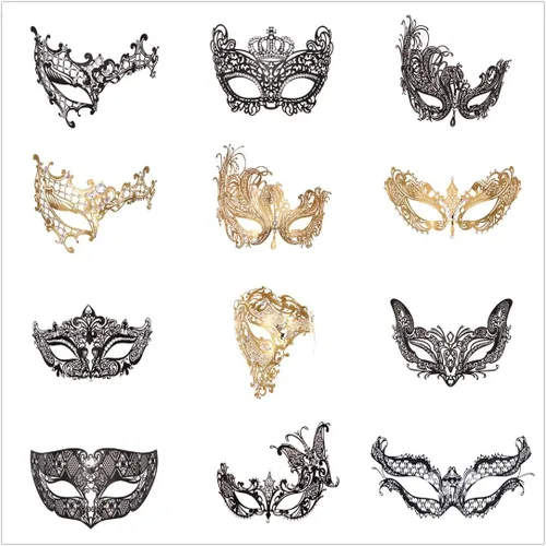 Vista 6 de Máscara de metal brillante para mujer, con diamantes de imitación, para fiestas venecianas, bailes de graduación, disfraces, accesorio
