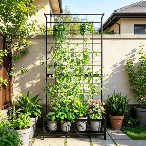 Vista 4 de Zhongma Macetero de metal con enrejado elevado con enrejado para plantas trepadoras de vid y flores (12.8 x 35.43 x 74 pulgadas), pantalla
