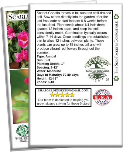 Vista 7 de Semillas de flores Scarlet Godetia – Más de 1500 semillas de flores altas cortadas por paquete, semillas de jardín de Isla, semillas sin OMG