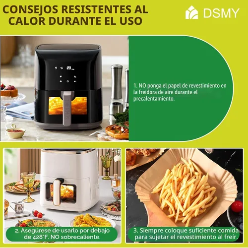Vista 3 de Forros de papel desechables para freidora de aire, revestimiento de papel desechable cuadrado de 8 pulgadas para freidora de aire de 5 a 8 cuartos