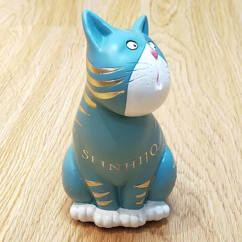 Vista 5 de SEINHIJO Estatua de gato, escultura de animal, decoración moderna, arte de regalo para el hogar, dormitorio, sala de estar, poliresina, azul, 6.0