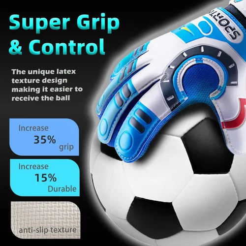 Vista 2 de Sportout Guantes de portero para niños, guantes de fútbol con doble protección en la muñeca y material de látex resistente al desgaste