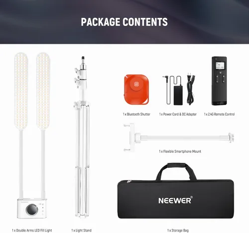 Vista 9 de NEEWER Kit de Luz de Esteticista con Soporte para Teléfono y Bolsa de Viaje, Soporte para Control 2.4G/PC/MAC y Control Separado de 2 Cabezales