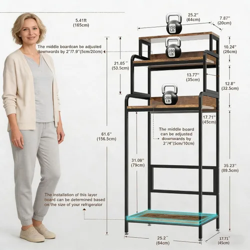 Vista 2 de COCOLUCKY Mini soporte para nevera de 4 niveles con almacenamiento, mini gabinete para refrigerador con almacenamiento, soporte para microondas