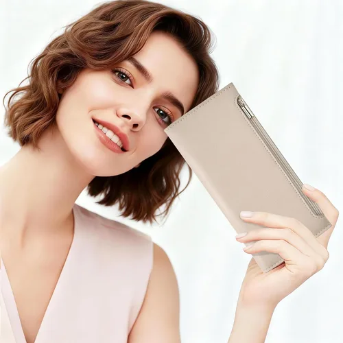 Vista 2 de Tipmile Cartera ultra delgada para mujer, cartera de cuero plegable para mujer, cartera RFID, cartera de bloqueo RFID para tarjetas de crédito