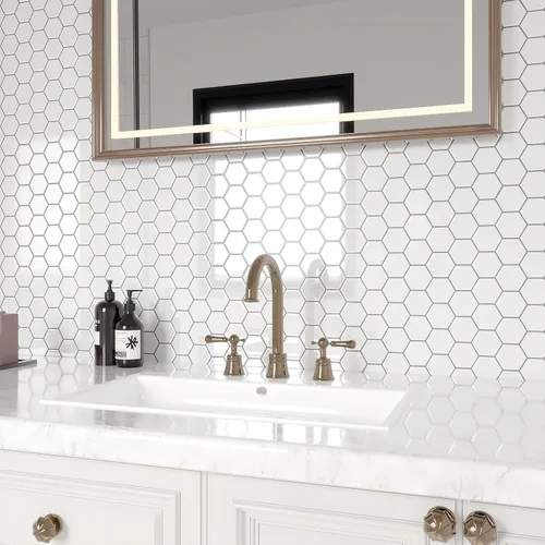 Vista 4 de VEELIKE Azulejos Hexagonales Blancos Despegar y Pegar para Salpicadero 6 Hojas Azulejos Adhesivos para Salpicadero de Cocina Azulejos de Pared