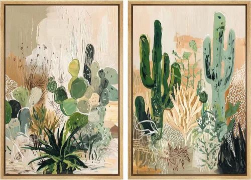 Vista 29 de Ashbrook - Set de arte de pared en lienzo enmarcado, tonos orgánicos de la tierra en beige y marrón con ilustraciones de trazos circulares, arte