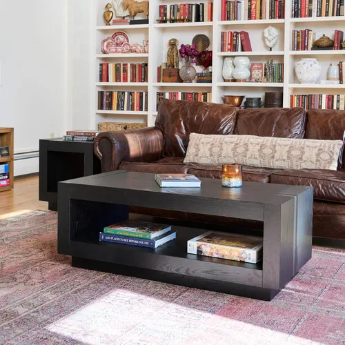 Vista 7 de Maven Lane Artemis Mesa de Café – Mesa Rectangular de 45 cm con Almacenamiento – Madera Sólida Negra – Ideal para Sala de Estar y Salón