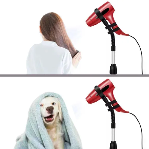 Vista 6 de Soporte para secador de pelo, rotación de 360 grados, altura ajustable, manos libres, compatible con herramientas de peinado compactas, soporte