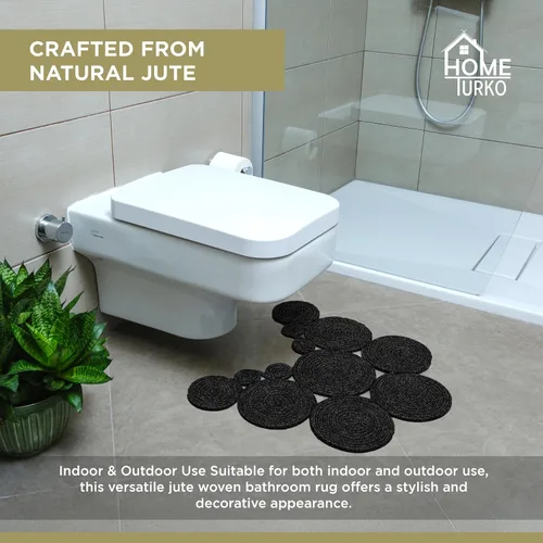 Vista 6 de Alfombra de baño bohemia de yute Alfombra de inodoro lavable hecha a mano Alfombra de baño moderna Decoración de baño bohemia tejida de doble
