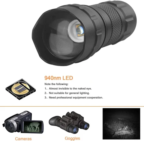Vista 2 de ULTRAFIRE Linterna iluminadora IR de 940 nm, mini linterna LED de visión nocturna nfrared zoomable, iluminador IR de caza para dispositivos