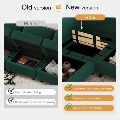 Vista 7 de Belffin - Sofá modular en forma de U, con asiento de almacenamiento, reversible, con tumbona, de terciopelo, color verde