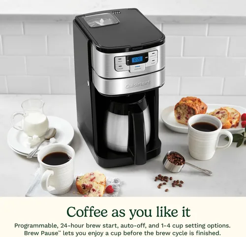 Vista 6 de Cafetera automática de molienda y preparación Cuisinart de 10 tazas con molinillo de cuchillas, máquina de café programable con jarra de vidrio