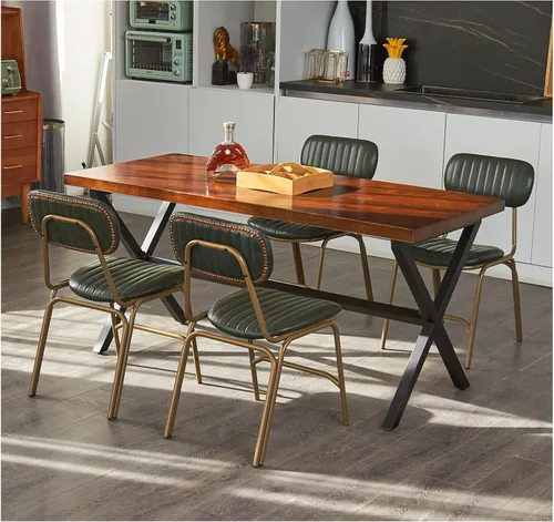 Vista 12 de Juego de 2 sillas de comedor modernas de mediados de siglo, sillas retro con asiento/respaldos tapizados de piel sintética y patas de metal Negro