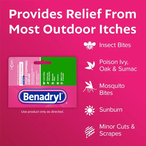 Vista 3 de Benadryl Fuerza Original Crema Antipicazón, Alivio de la picazón por picaduras de insectos, Analgésico tópico de Difenhidramina HCl y protector