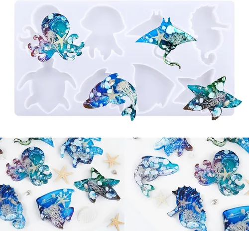 Vista 3 de Moldes de silicona de animales para resina epoxi, 8 cavidades lindos moldes de silicona en forma de animal para llavero colgante de joyería, fondant