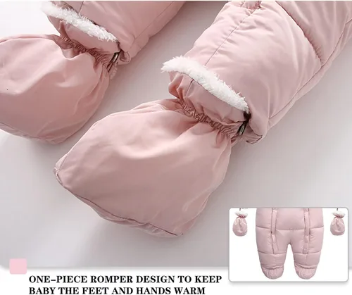 Vista 5 de Traje de nieve de forro polar cálido con capucha para bebé, abrigo de invierno con guantes y zapatos