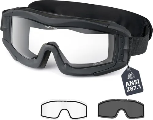 Vista 8 de Airsoft Goggles Anti Fog, Tactical Safety Goggles Z87.1 + Rating Negro