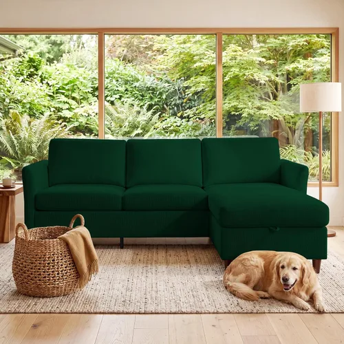 Vista 14 de Valthie - Sofá seccional convertible, sofá de terciopelo en forma de L con chaise reversible y almacenamiento, sofá de 3 plazas con bolsillo lateral