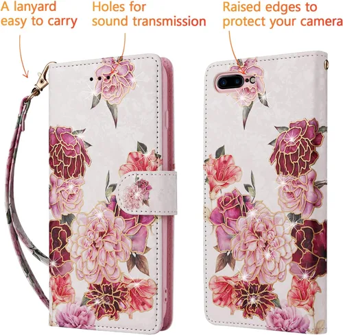 Vista 7 de UEEBAI Funda tipo cartera para iPhone SE 2022 5G/iPhone 7/iPhone 8/iPhone SE 2020, funda de piel sintética con función atril y bloqueo RFID, funda